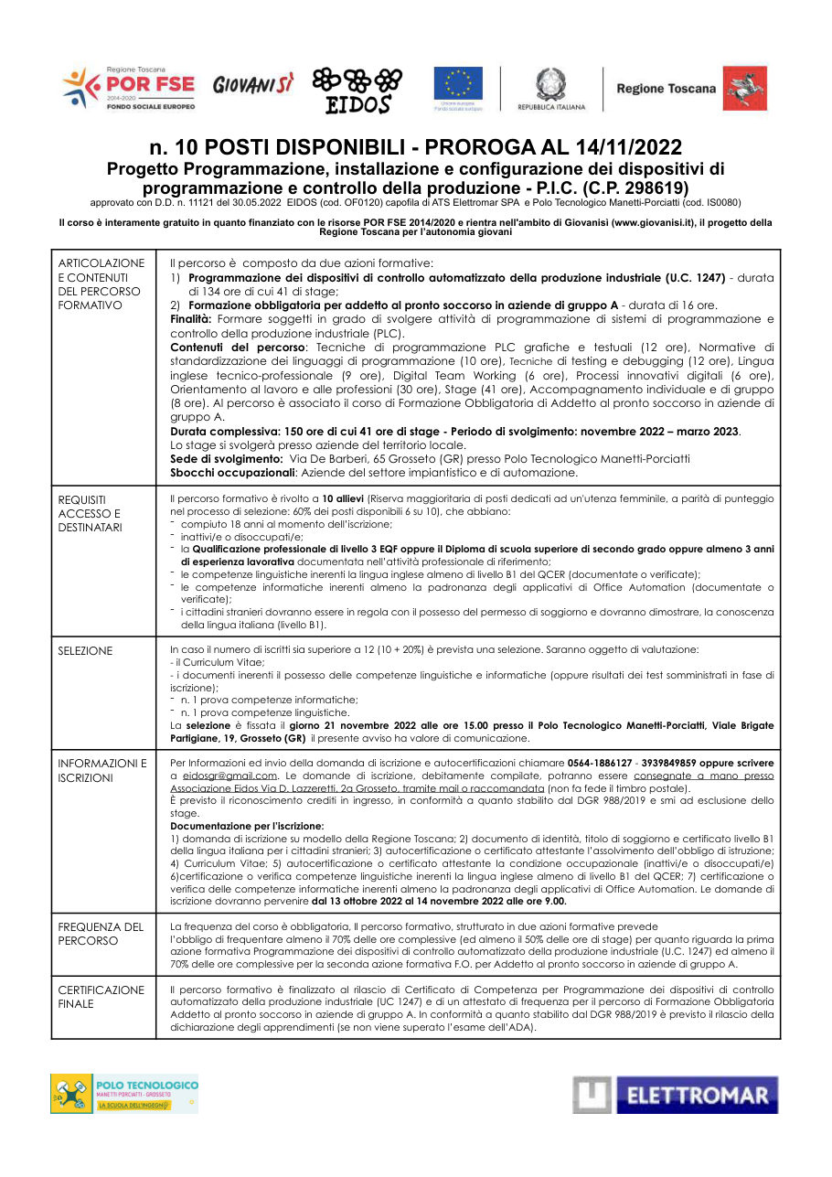Locandina P.I.C., percorso programmazione U.C. 1247