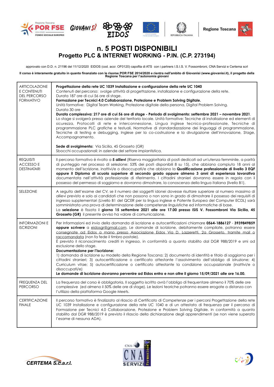 Locandina del progetto PLC & Internet Working